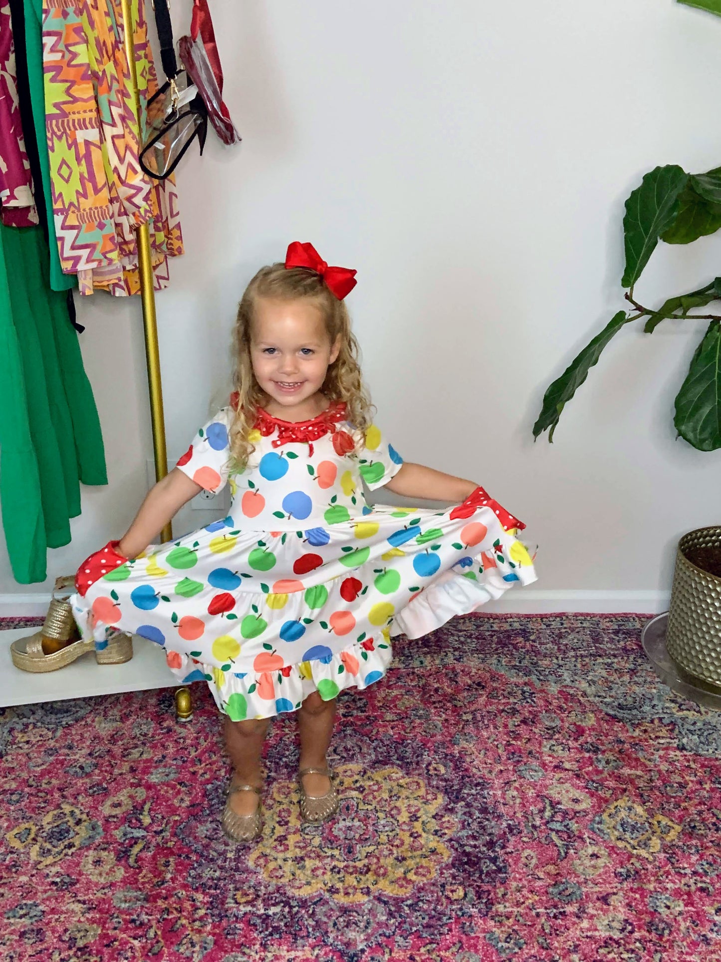 Back to School Apple Pocket Girl Dress