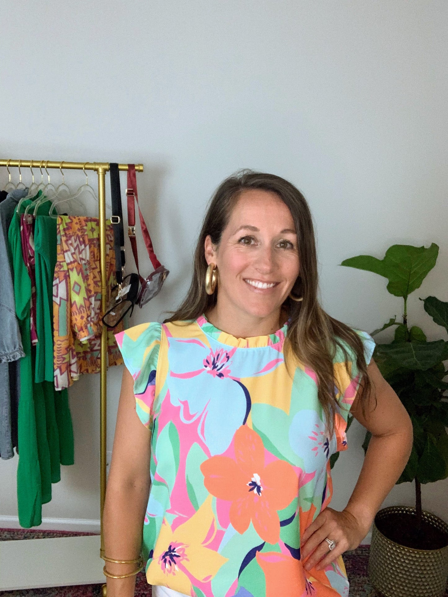 Floral Ruffle Detail Short Sleeve Top