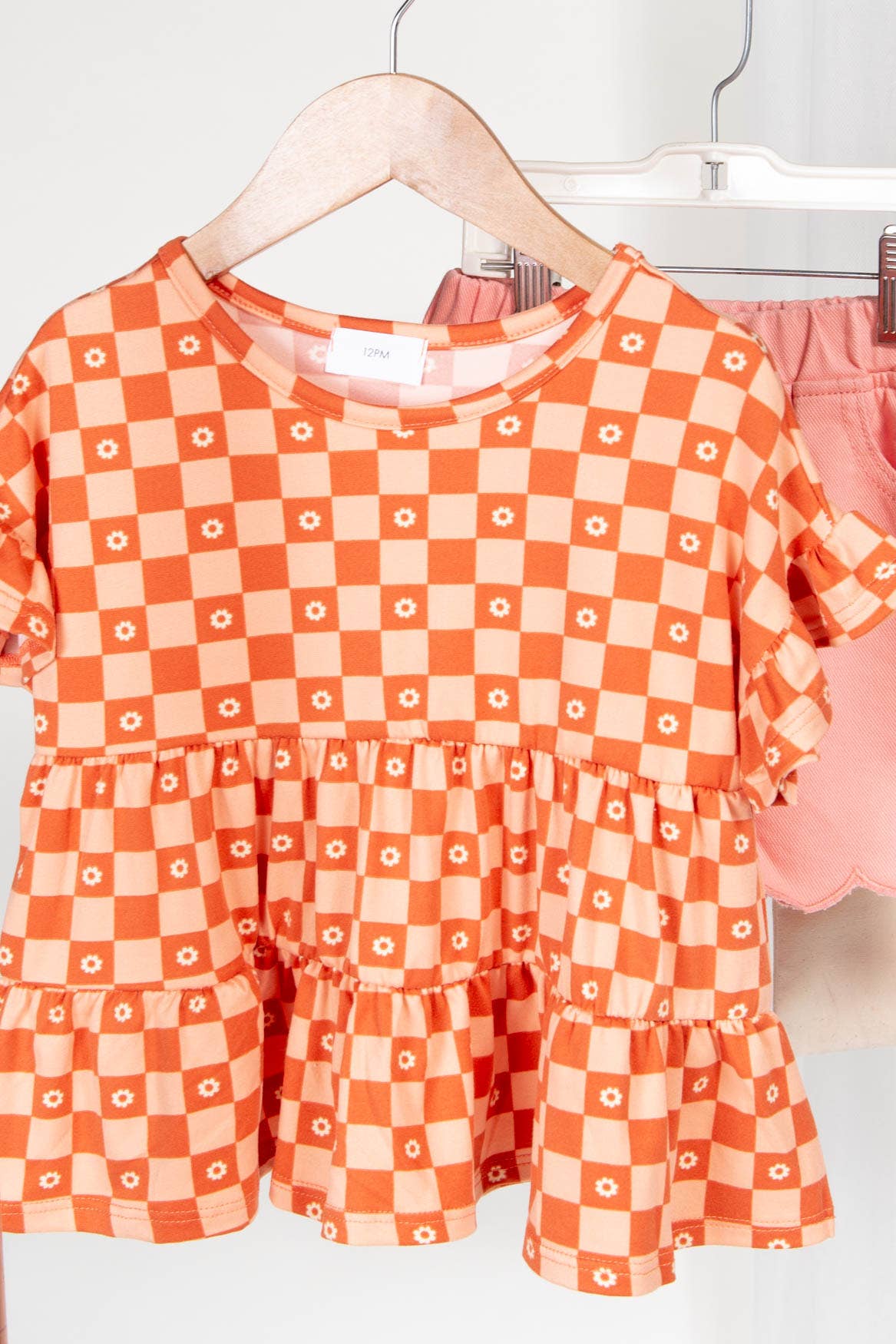 Kids Flower Checker Print Ruffle Top