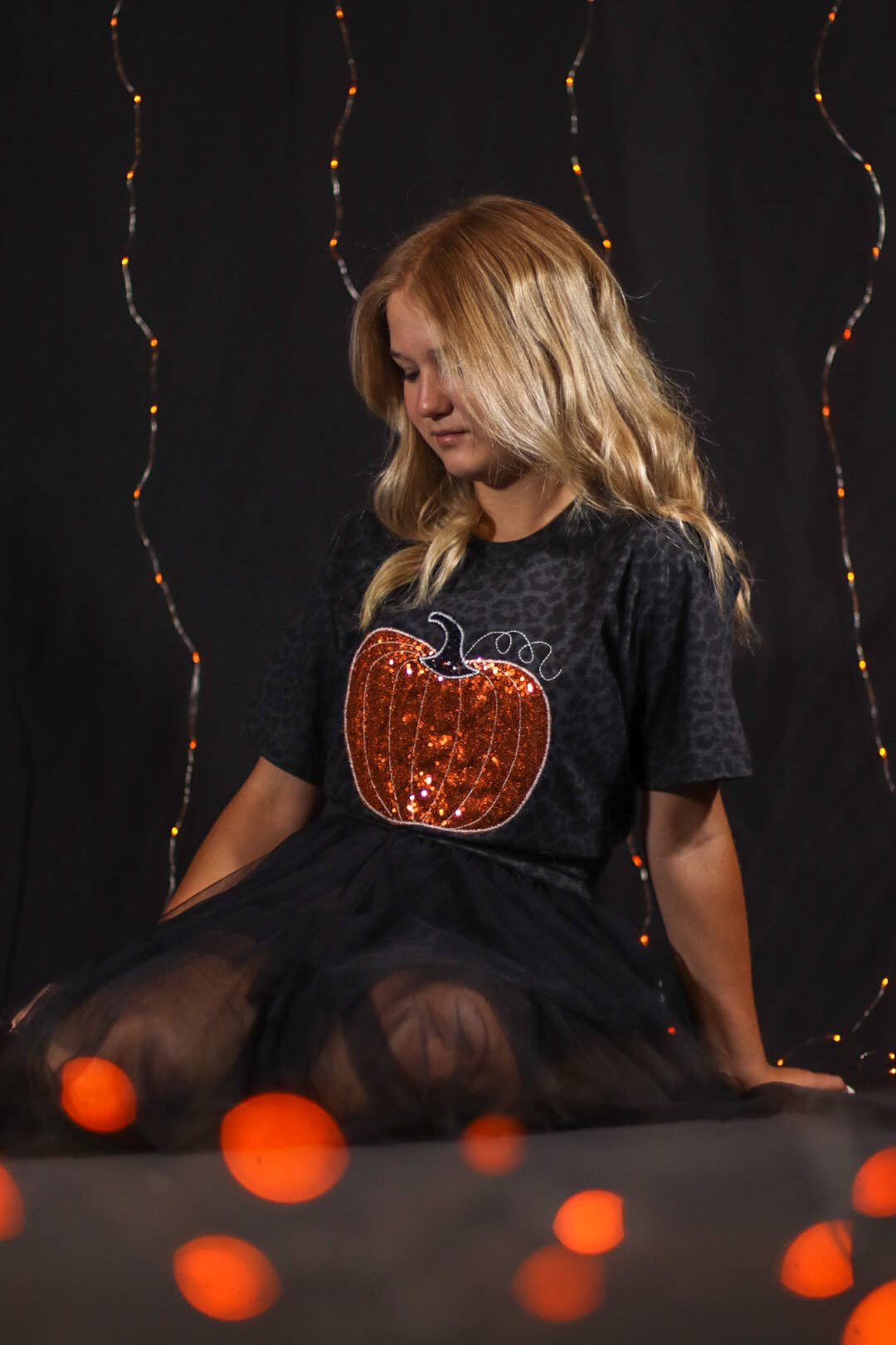 Pumpkin Fall Halloween Leopard Short Sleeve