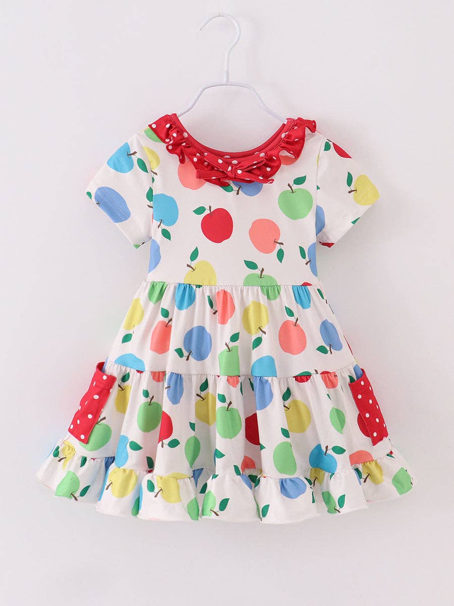 Back to School Apple Pocket Girl Dress