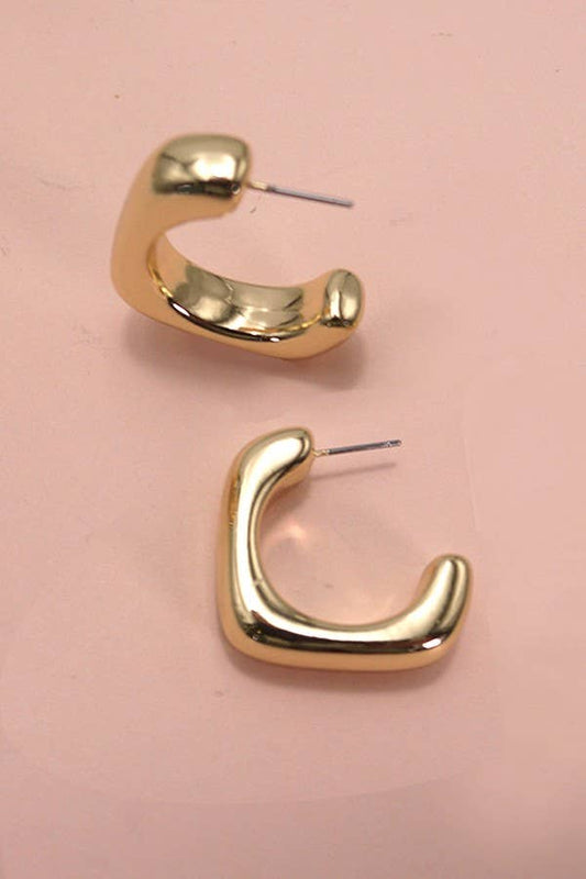 BUBBLE PUFFY SQUARE SHAPE TUBE HOOP EARRRINGS | 10E40426057: Gold