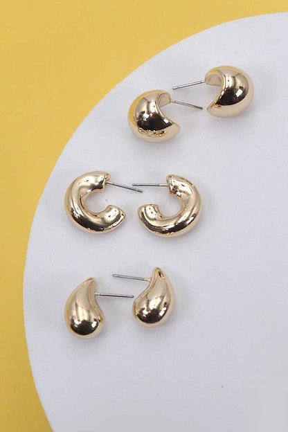 TRIO HUGGIE TEARDROP BALL HOOP EARRINGS | 80E2521: Gold