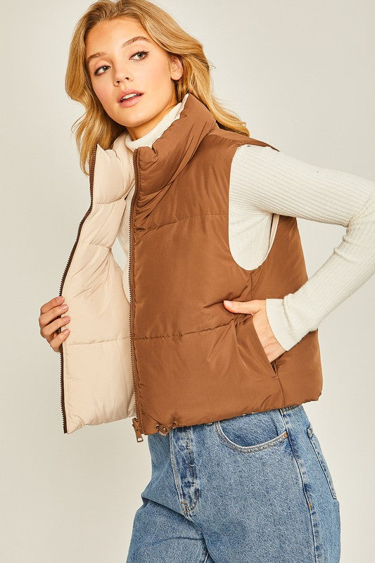 Cocoa Reversible Puff Vest