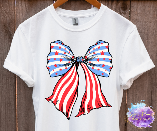 Adult Coquette Flag Bow Red, White and Blue Shirt: PREORDER