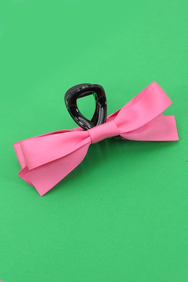 LARGE SILKY RIBBON BOW HAIR CLAW CLIPS : Black