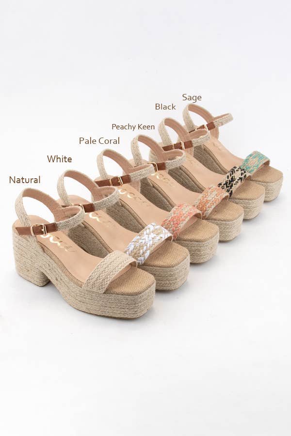 Natural Espadrilles Wrapped Chunky Platform Heel Sandals