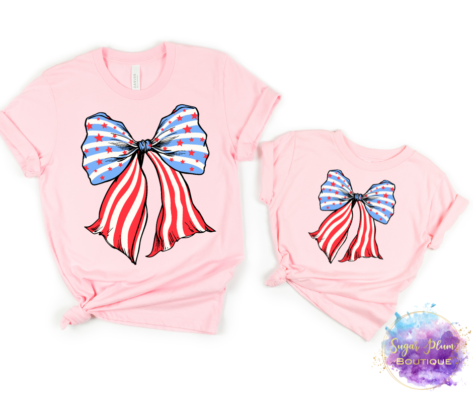 Adult Coquette Flag Bow Red, White and Blue Shirt: PREORDER