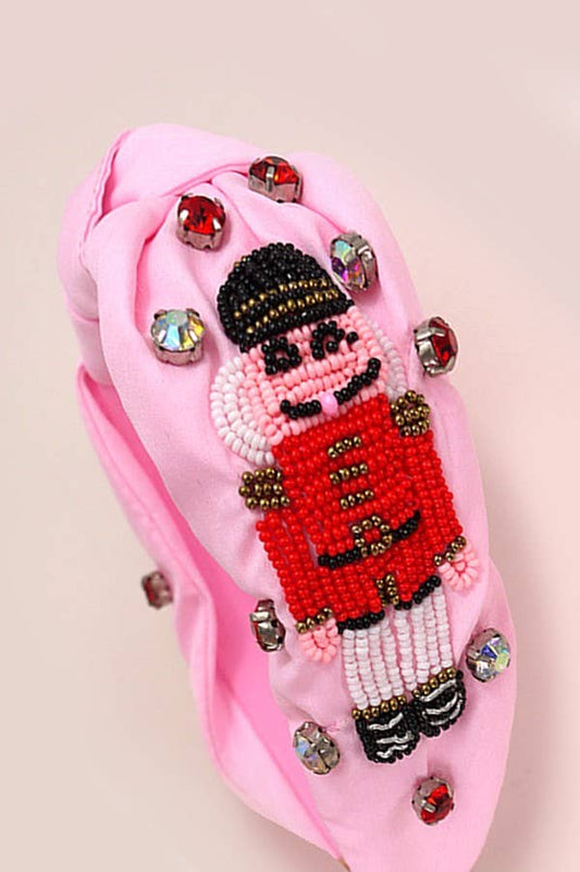 NUTCRACKER CHRISTMAS  SEED BEADS HOLIDAY HEADBAND | 91H5235: Pink