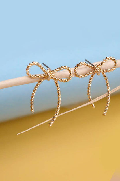 ROPE BOW DESIGN STUD EARRINGS : GOLD