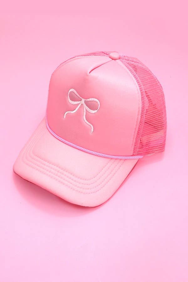 EMBROIDERY RIBBON BOW TRUCKER HAT CAP | 40HW718: White