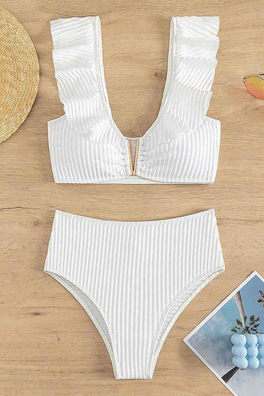 White Textured Ruffle Swimsuit RTS