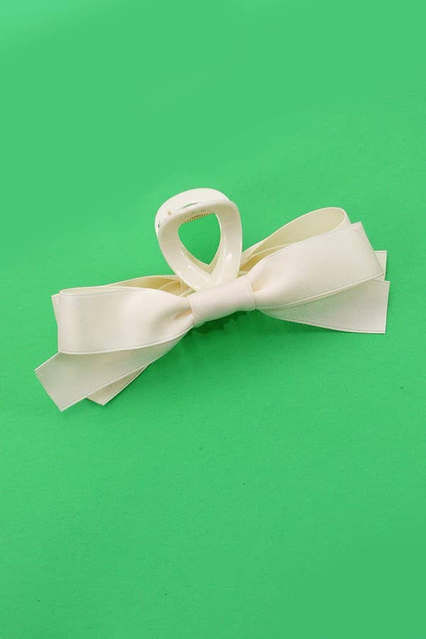 LARGE SILKY RIBBON BOW HAIR CLAW CLIPS : Black