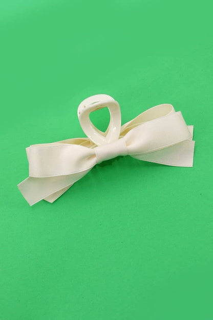 LARGE SILKY RIBBON BOW HAIR CLAW CLIPS : Black