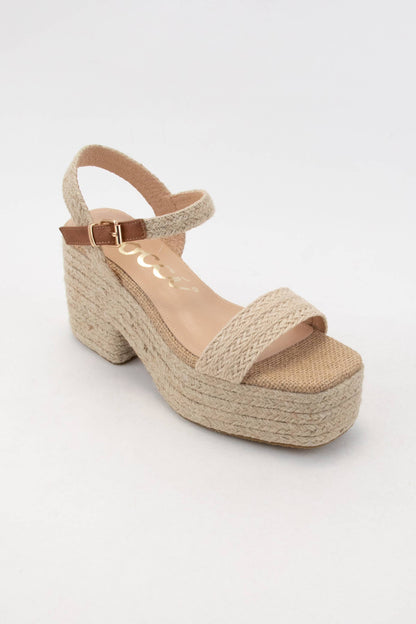 Natural Espadrilles Wrapped Chunky Platform Heel Sandals