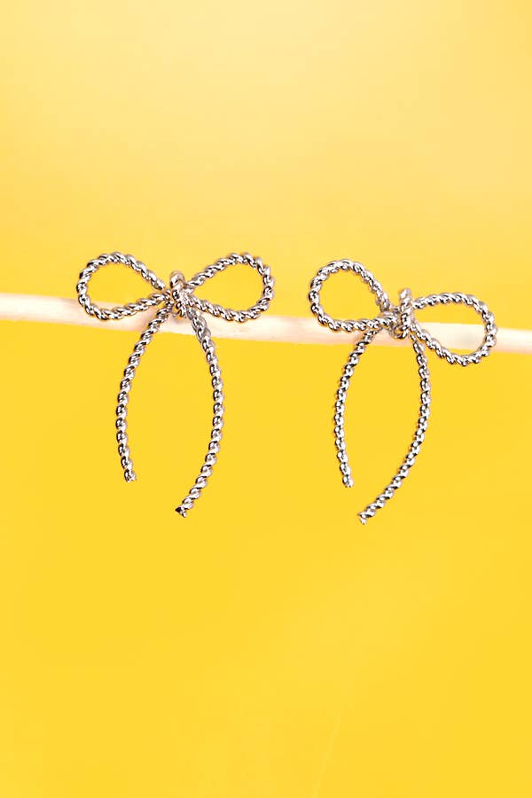 ROPE BOW DESIGN STUD EARRINGS : GOLD