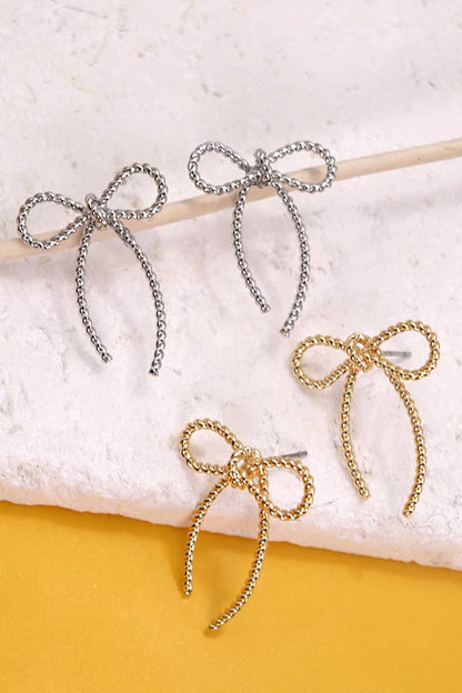 ROPE BOW DESIGN STUD EARRINGS : GOLD