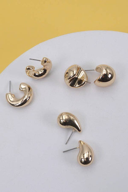 TRIO HUGGIE TEARDROP BALL HOOP EARRINGS | 80E2521: Gold