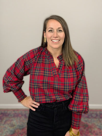 Red Plaid Long Sleeve Top