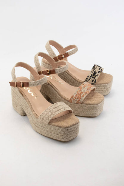 Natural Espadrilles Wrapped Chunky Platform Heel Sandals