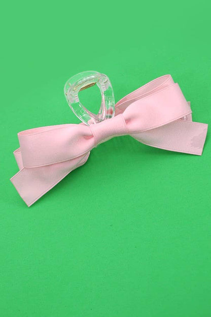 LARGE SILKY RIBBON BOW HAIR CLAW CLIPS : Black