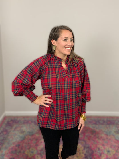 Red Plaid Long Sleeve Top