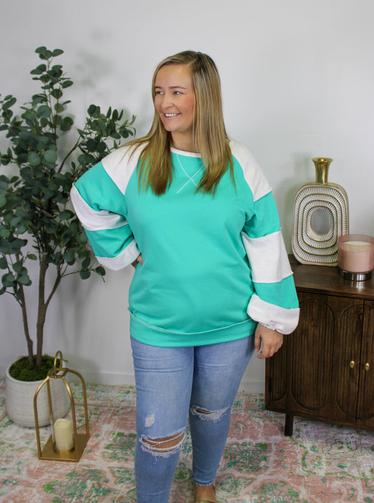 Teal and White Plus Size Sweatshirt RTS