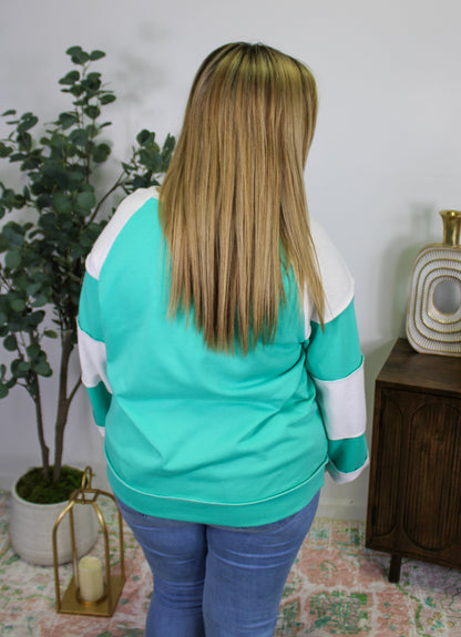 Teal and White Plus Size Sweatshirt RTS