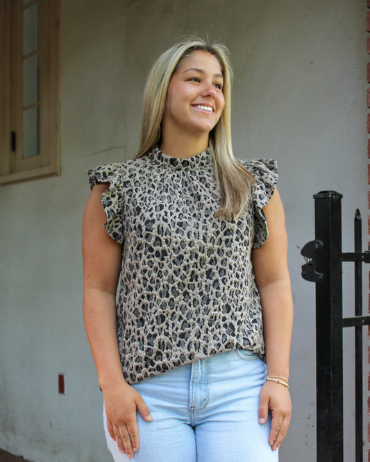 Leopard Print Ruffle Top RTS