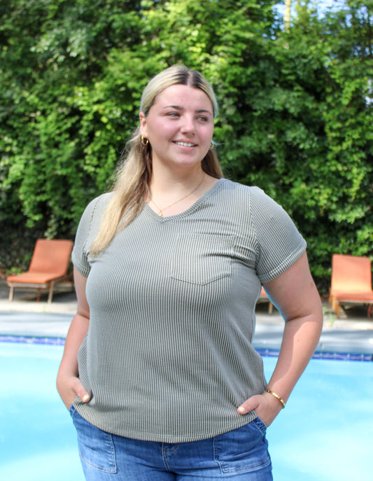 Green Plus Size Pocket Top LT