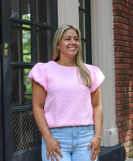 Pink Textured Puff Sleeve Top RTS