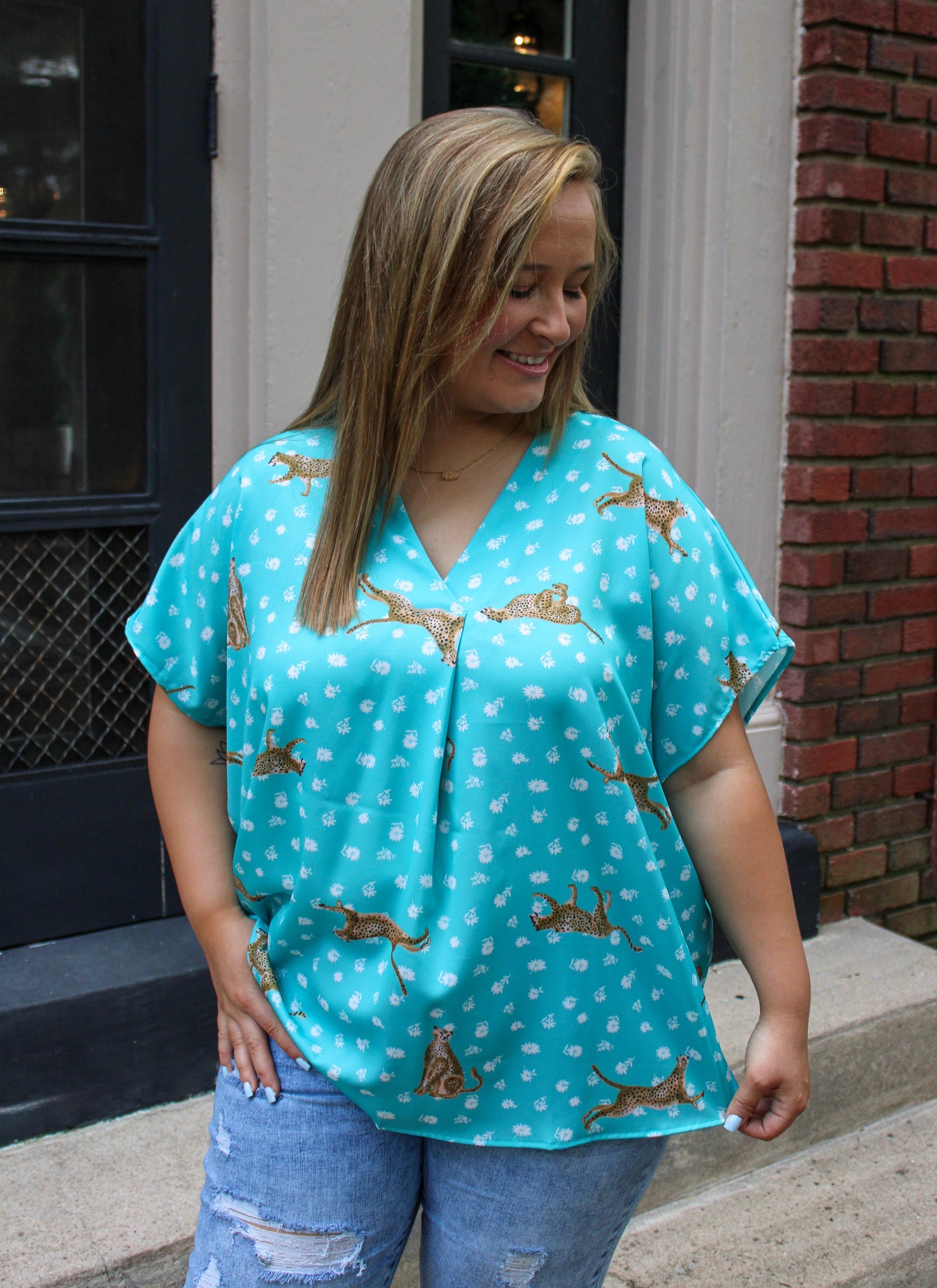 Blue Cheetah Plus Size Top RTS