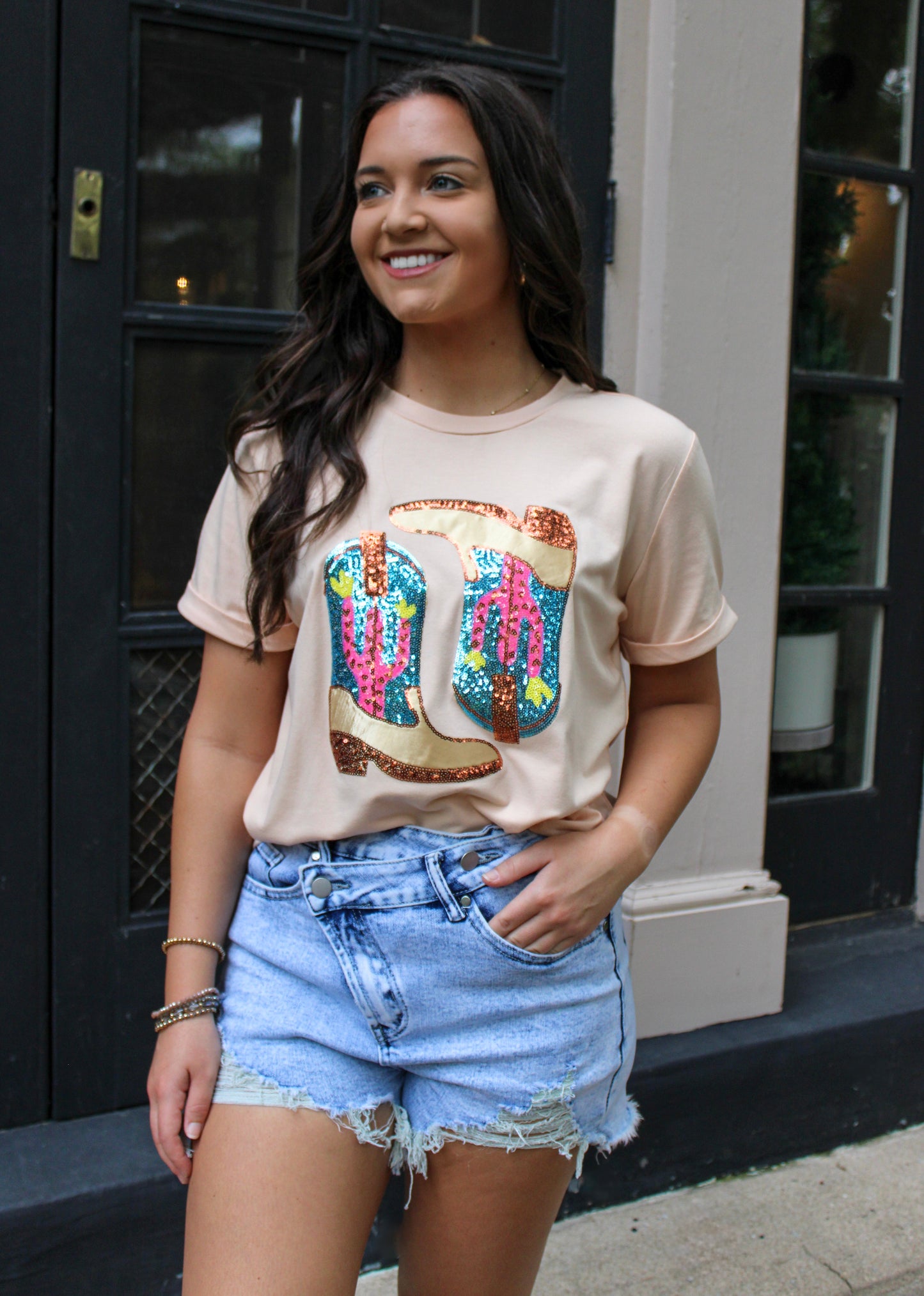 Sequin Boots Tee RTS