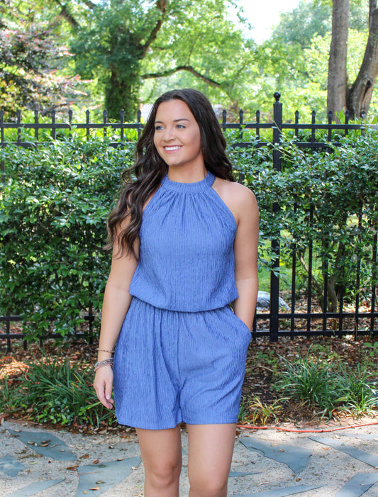 Blue High Neck Romper RTS