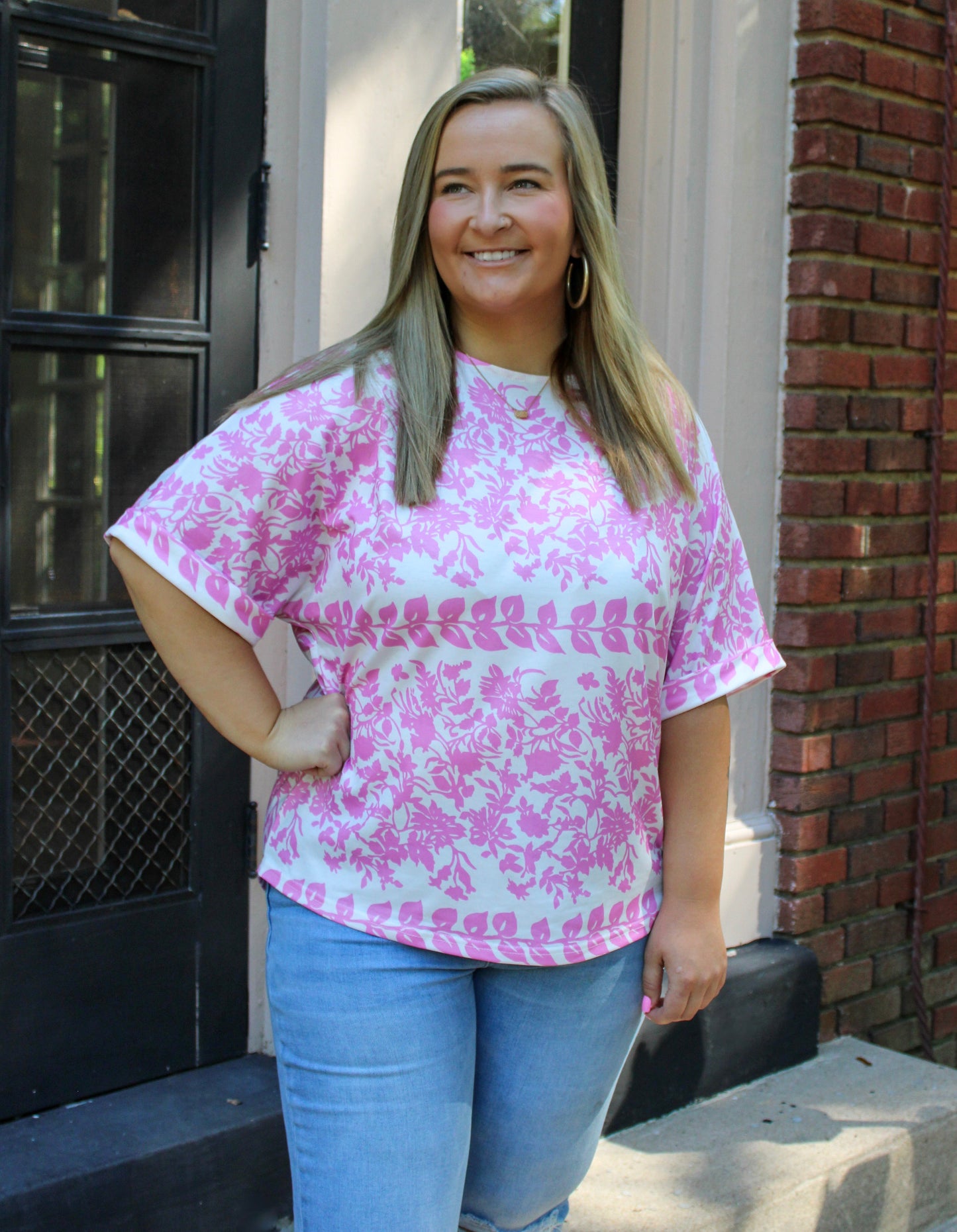 White and Pink Floral Plus Size Top RTS