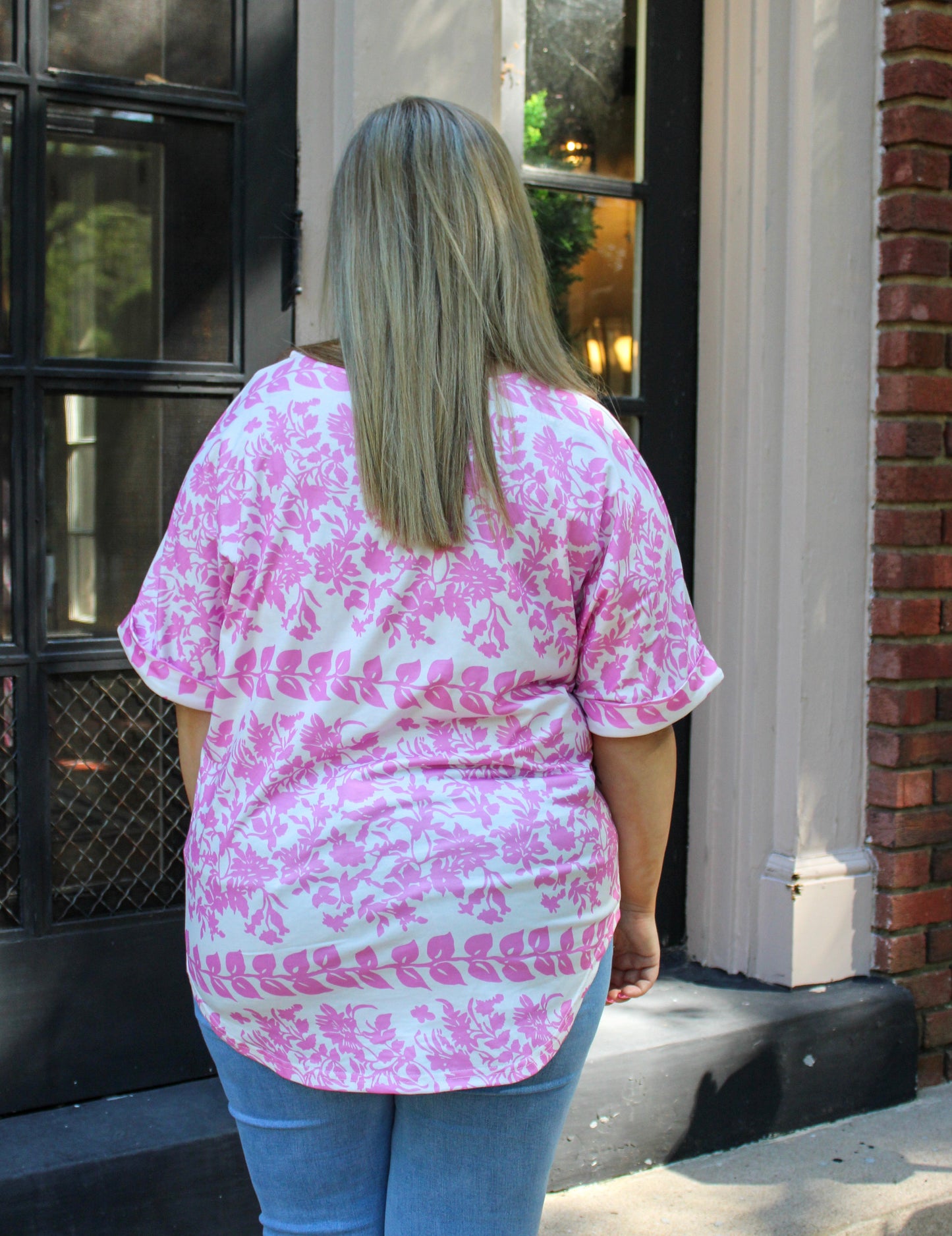 White and Pink Floral Plus Size Top RTS