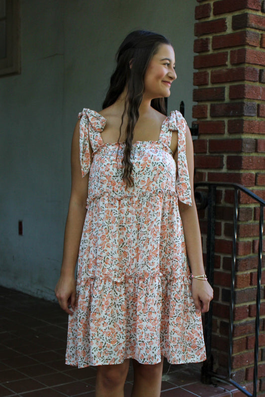 Orange Floral Mini Dress RTS