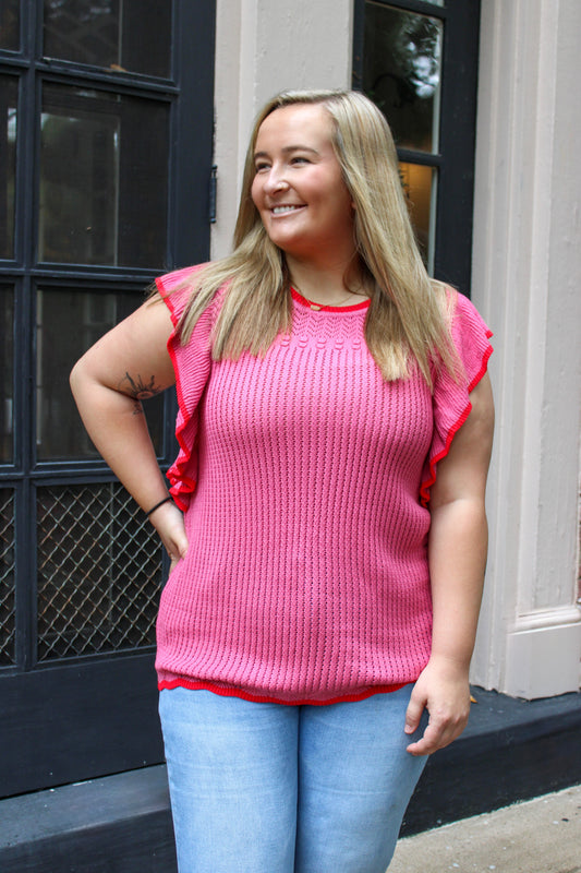 Rose Red Ruffle Plus Size Sweater RTS