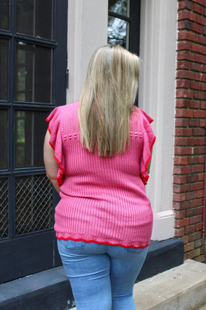 Rose Red Ruffle Plus Size Sweater RTS