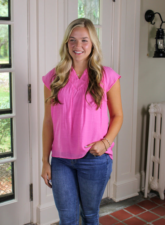 Pink Split Neck Blouse RTS