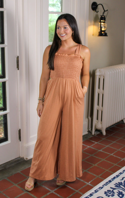 Brown Smocked Jumpsuit RTS