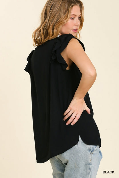 V-Neck Double Layered Flutter Sleeve Blouse: Multiple Colors