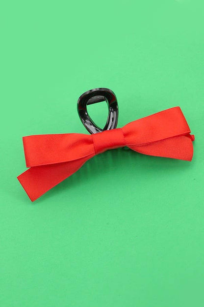 LARGE SILKY RIBBON BOW HAIR CLAW CLIPS : Pink