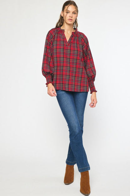 Red Plaid Long Sleeve Top