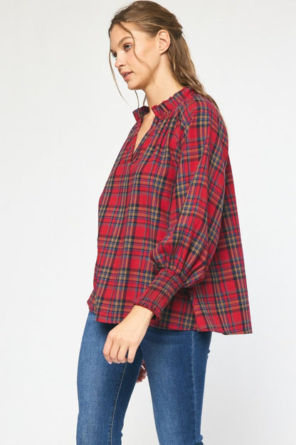 Red Plaid Long Sleeve Top