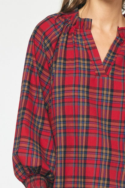 Red Plaid Long Sleeve Top