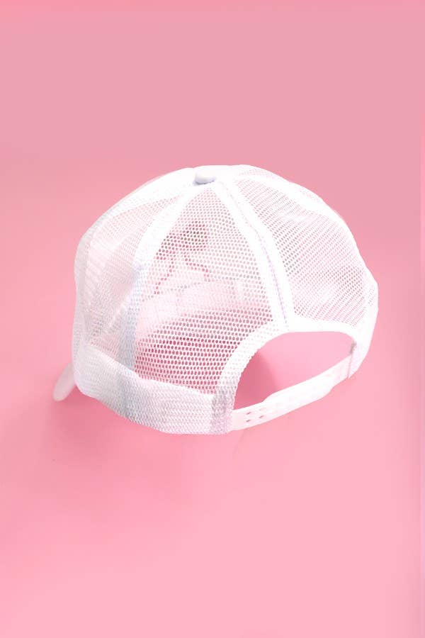 EMBROIDERY RIBBON BOW TRUCKER HAT CAP | 40HW718: White