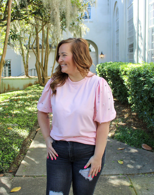 Pink Rhinestone Puff Top RTS