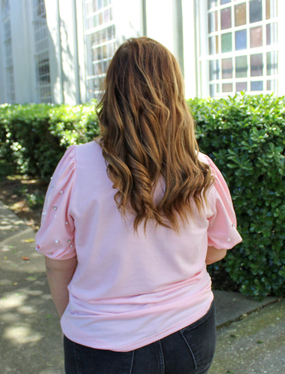 Pink Rhinestone Puff Top RTS