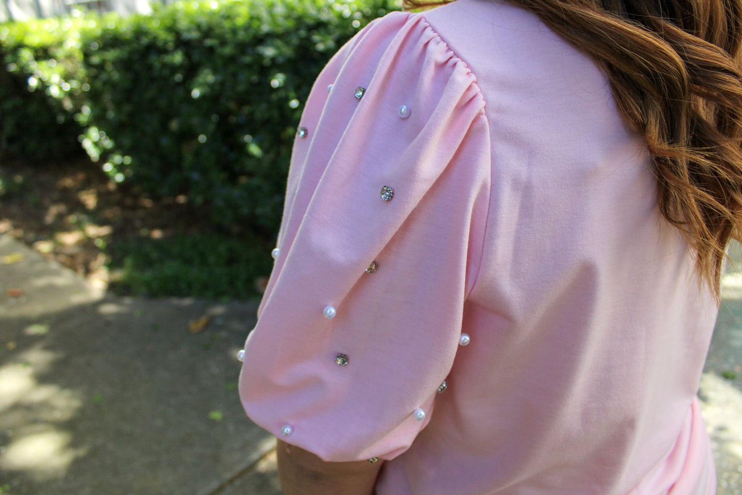 Pink Rhinestone Puff Top RTS